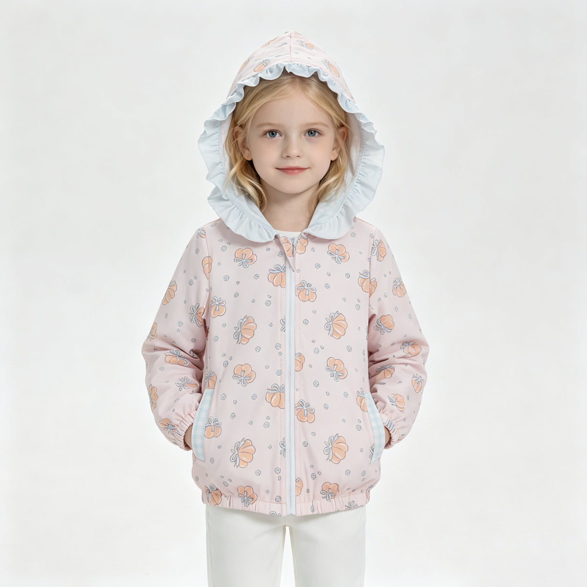 GT1660 Pumpkin Pink Girls Full Zipper Hoodie Jacket Top