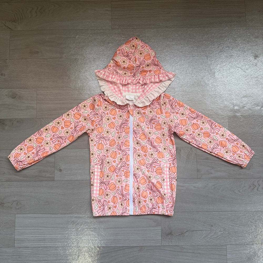4.22 GT1661 Preorder Pumpkin Flowers Bows Girls Full Zipper Hoodie Jacket Top