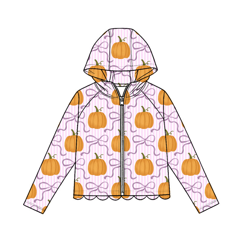 4.23  Kids Girls Purple Bow Pumpkin Zip-up Hooded Preorder