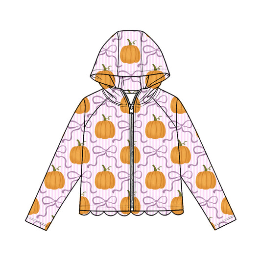 4.23  Kids Girls Purple Bow Pumpkin Zip-up Hooded Preorder