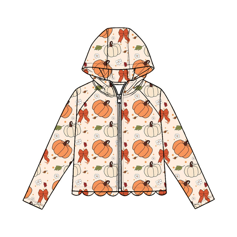 4.23  Kids Girls Pumpkin Bow Zip-up Hooded Preorder
