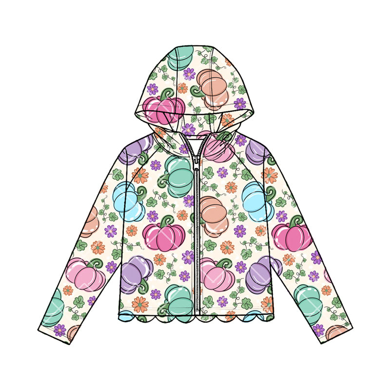 4.23  Kids Girls Colorful Pumpkin  Flowers Zip-up Hooded Preorder