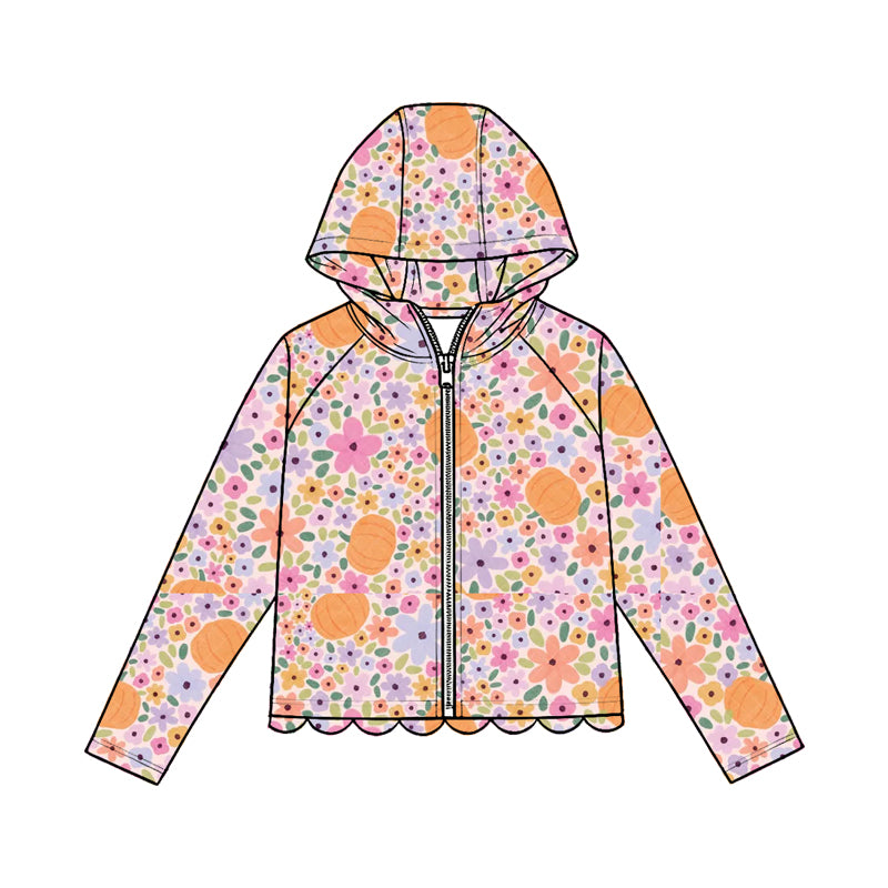 4.23  Kids Girls Pastel Floral Pumpkin Zip-up Hooded Preorder