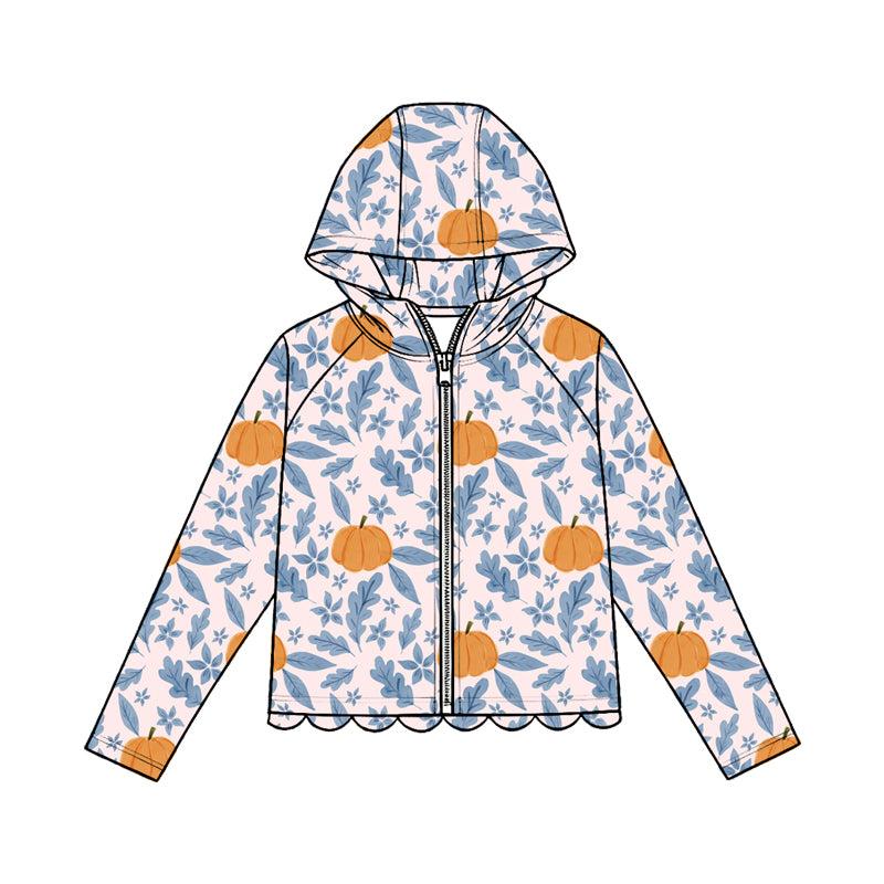 4.23  Kids Girls Blue Leaf Pumpkin Zip-up Hooded Preorder