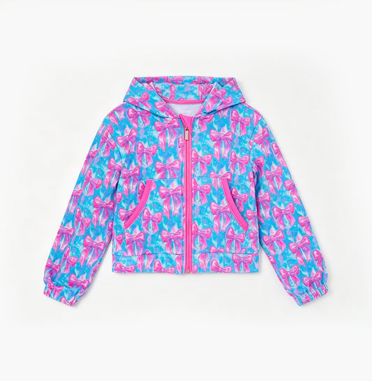 4.25 GT1674 Preorder Pink Bows Blue Girls Full Zipper Hoodie Yoga  Jacket Top