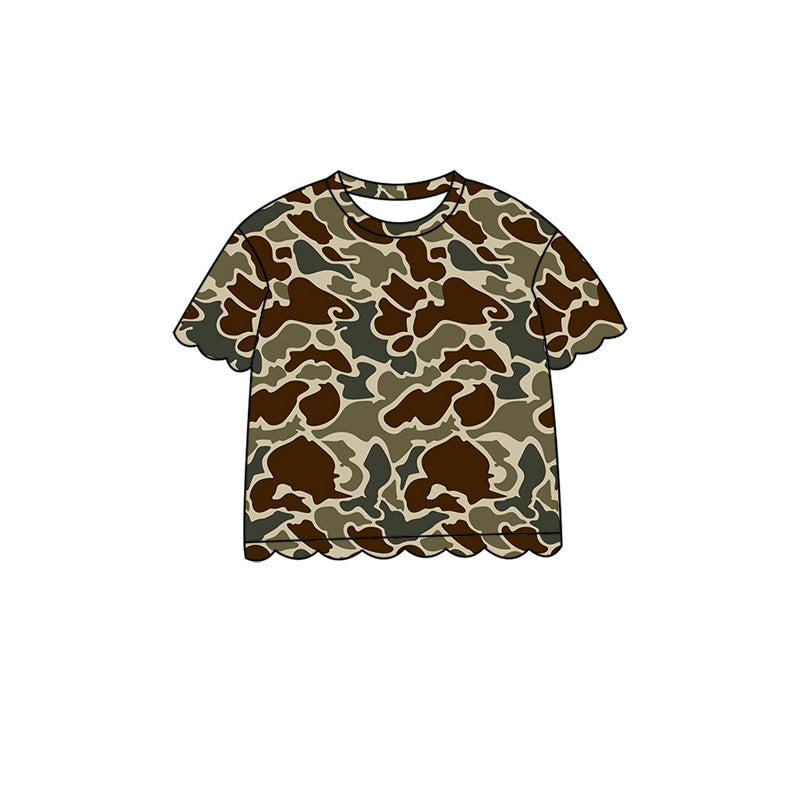 4.29 GT1676 Dark Brown Green Camo Baby Girls Scallop Short Sleeve T-Shirts Top