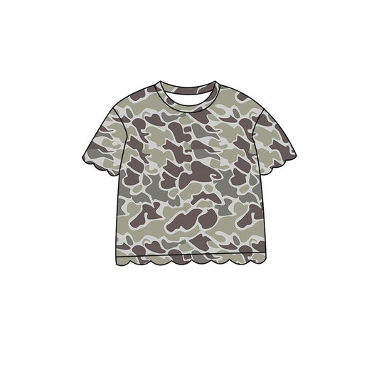 4.29 GT1677 Dark Brown Camo Baby Girls Scallop Short Sleeve T-Shirts Top