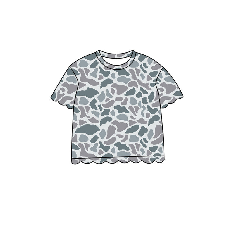 4.29 GT1679 Grey Camo Baby Girls Scallop Short Sleeve T-Shirts Top