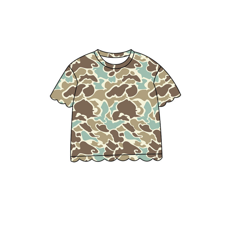 4.29 GT1681 Brown Green Camo Baby Girls Scallop Short Sleeve T-Shirts Top