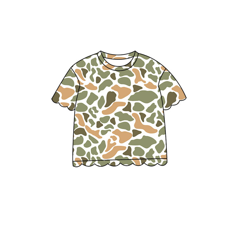 4.29 GT1682 Orange Green Camo Baby Girls Scallop Short Sleeve T-Shirts Top
