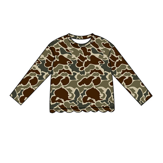 4.29 GT1684 Dark Brown Green Camo Baby Girls Scallop Long Sleeve T-Shirts Top