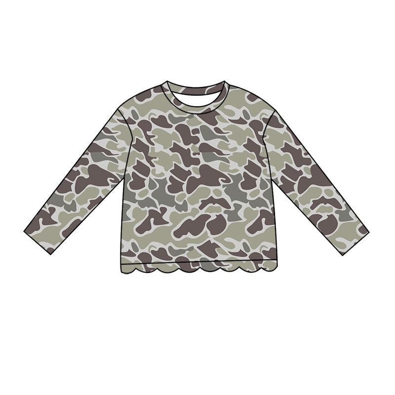 4.29 GT1685 Dark Brown Camo Baby Girls Scallop Long Sleeve T-Shirts Top