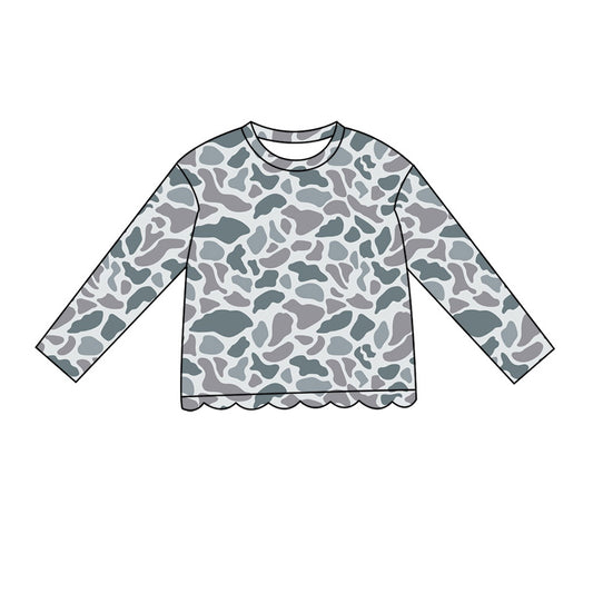 4.29 GT1687 Grey Camo Baby Girls Scallop Long Sleeve T-Shirts Top