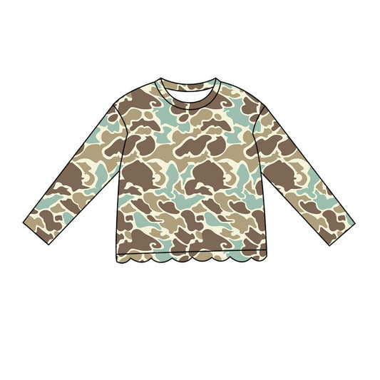 4.29 GT1689 Brown Green Camo Baby Girls Scallop Long Sleeve T-Shirts Top