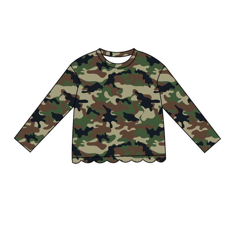 4.29 GT1691 Brwon Green Black Camo Baby Girls Scallop Long Sleeve T-Shirts Top