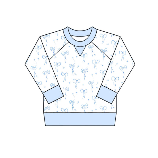 4.29 GT1692 Blue Small Flowers Bows Baby Girls Raglan Sleeve T-Shirts Top