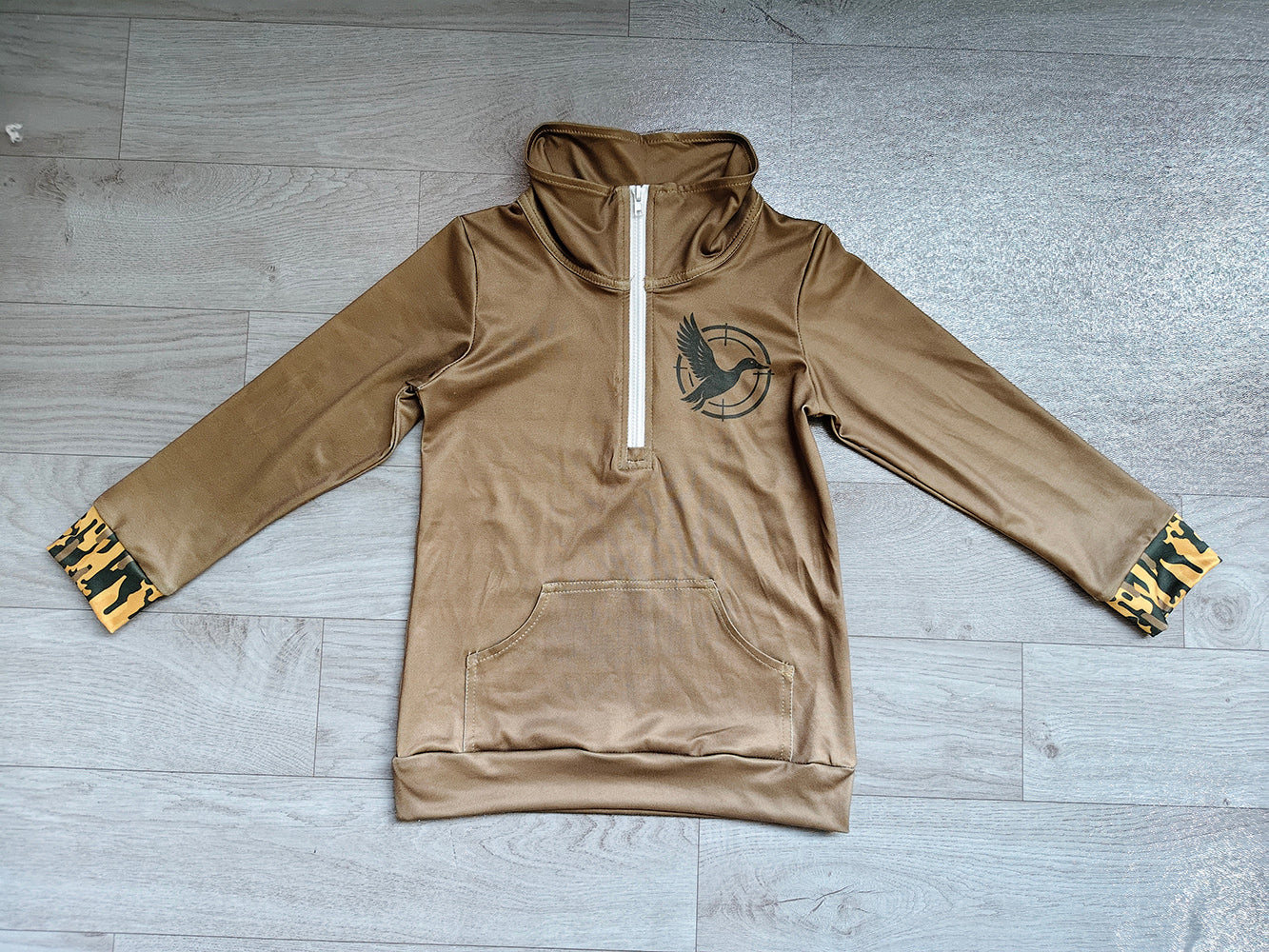 5.1  Kids Girls Dark Olive Quarter-Zip Long Sleeve Pullover Top With Pocket Preorder