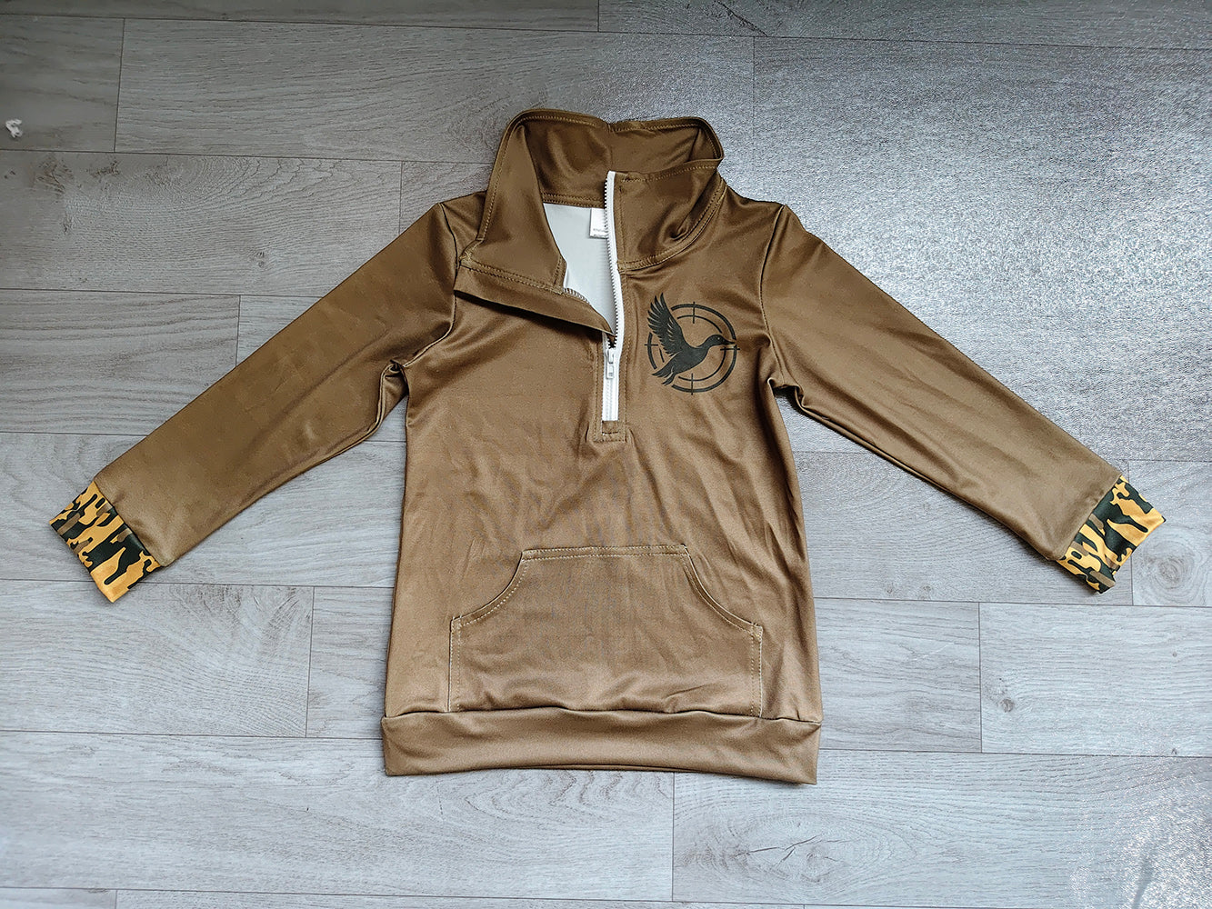 5.1  Kids Girls Dark Olive Quarter-Zip Long Sleeve Pullover Top With Pocket Preorder