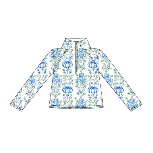 5.15 GT1704 Preorder Pumpkin Blue Girls Zipper Yoga Top