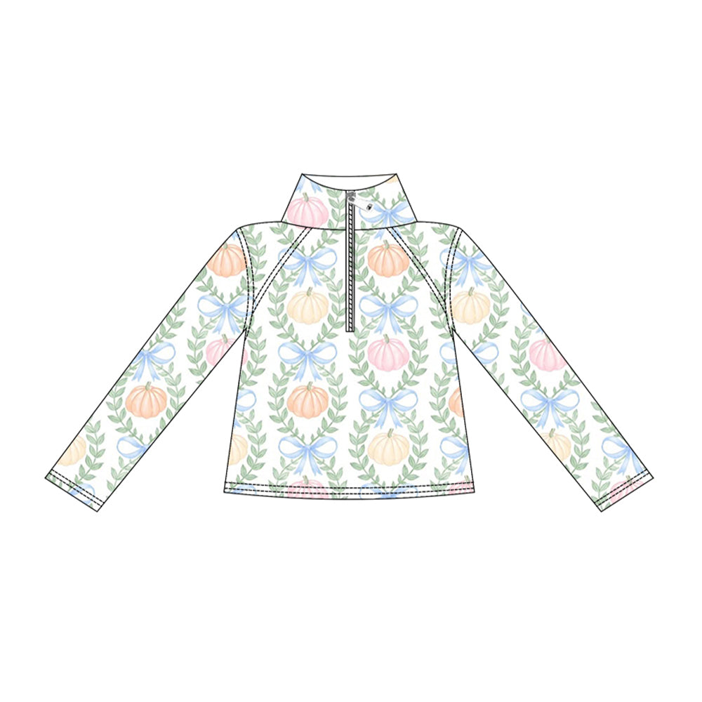5.15 GT1705 Preorder Pumpkin Bows Girls Zipper Yoga Top