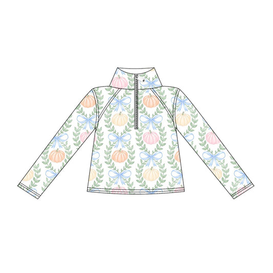 5.15 GT1705 Preorder Pumpkin Bows Girls Zipper Yoga Top