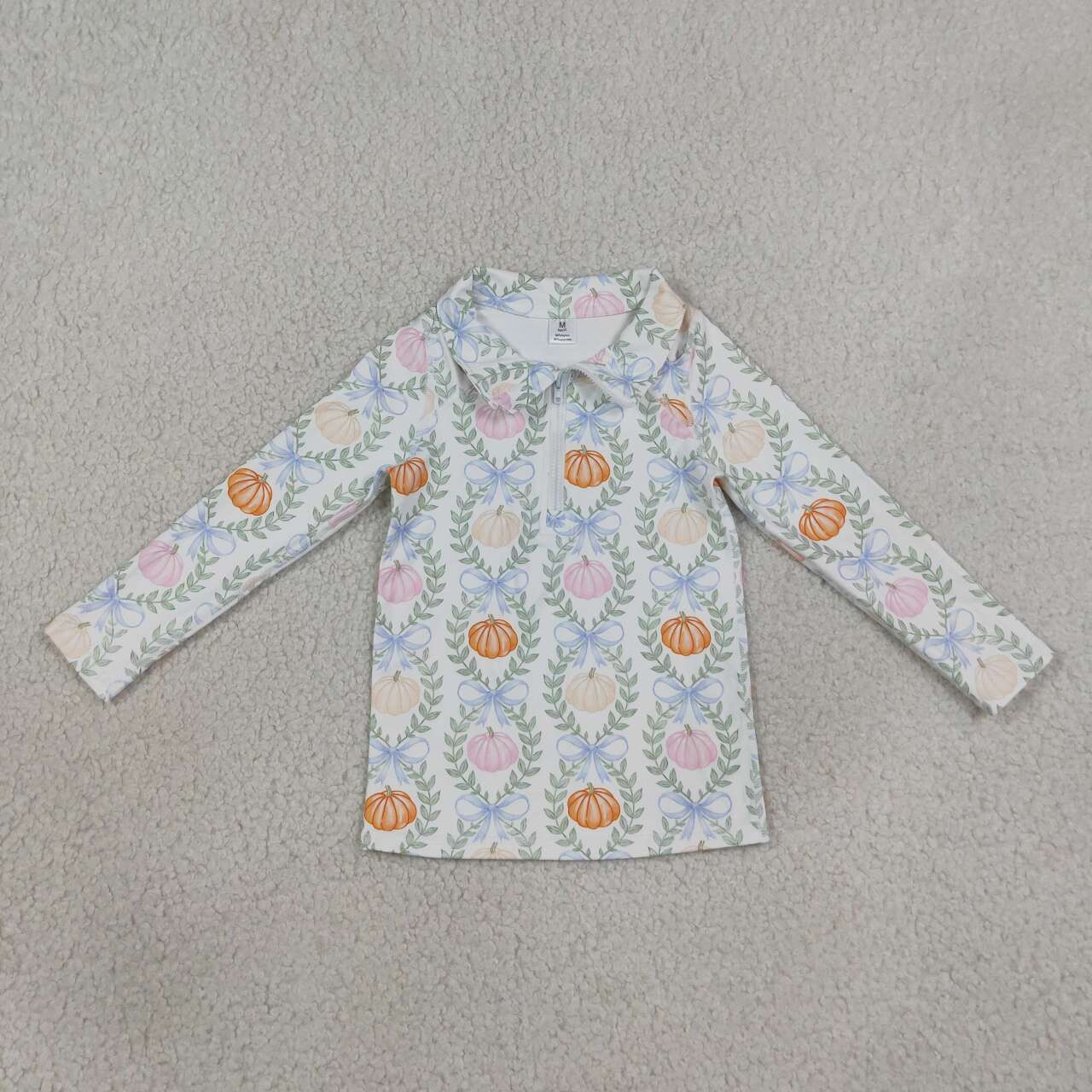 GT1705 Pumpkin Bows Girls Fall Zipper Yoga Pullover Top