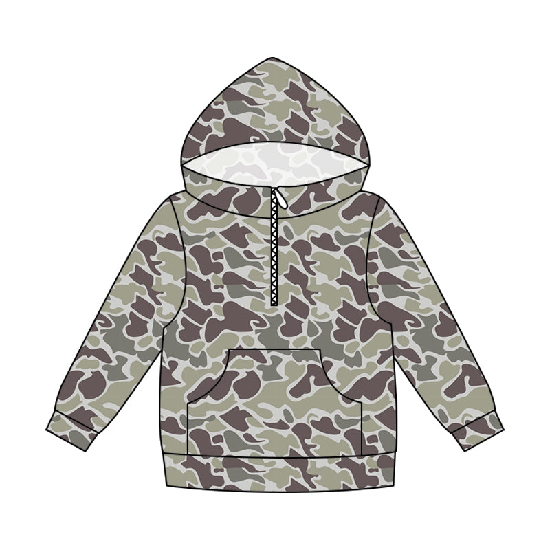 5.16 Preorder Adult Women Grey Camo Long Sleeve Half Zipper Hoodie Top