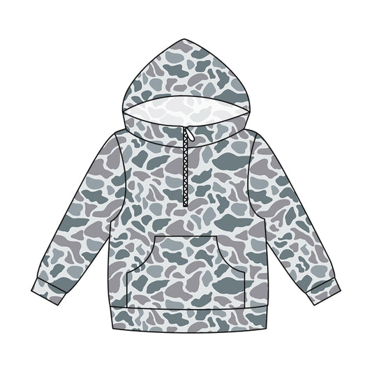 5.16 Preorder Adult Women Light Grey Camo Long Sleeve Half Zipper Hoodie Top