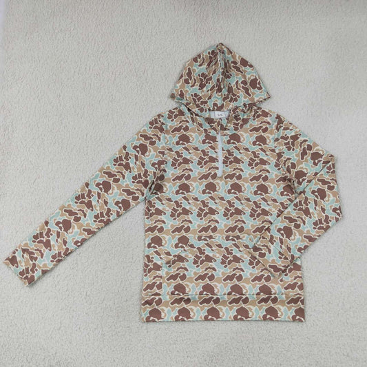 Mommy and Me Khaki Camo Long Sleeve Zipper Hoodie Top With Pocket