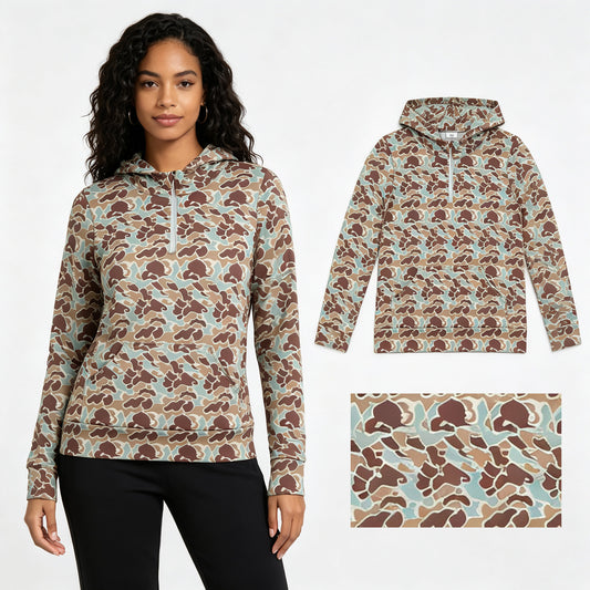 GT1709 Adult Women Light Brown Camo Long Sleeve Pocket Zipper Hoodie Top