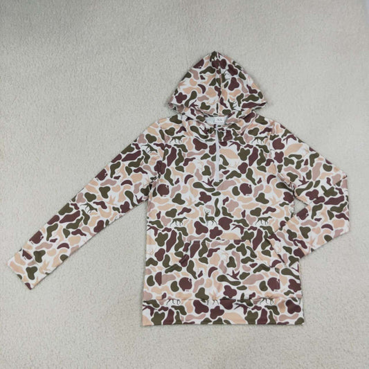 Adult Size Women Hunging Camo Long Sleeve Hoodie Top with Zipper