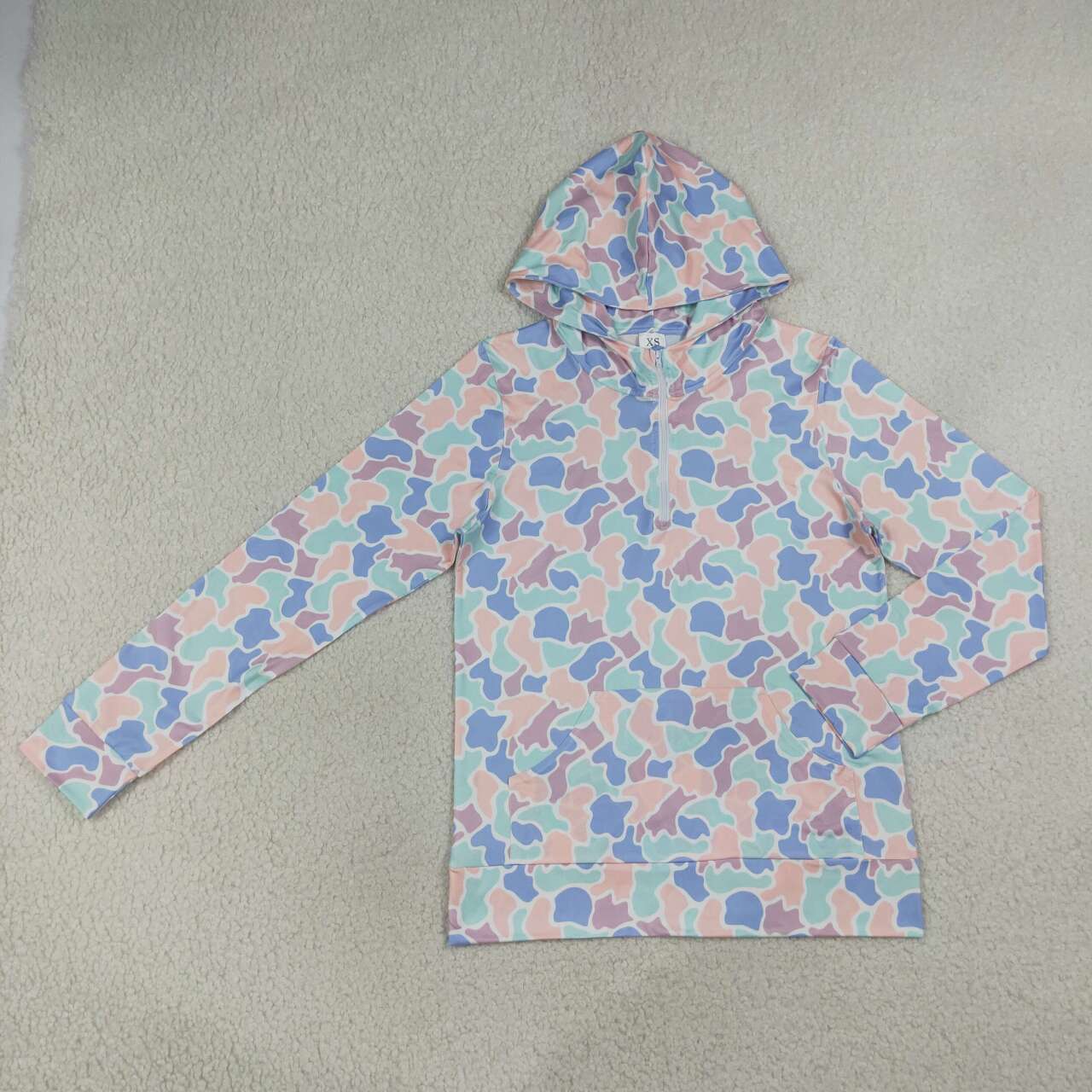 Adult Size Women Hunging Camo Long Sleeve Hoodie Top with Zipper