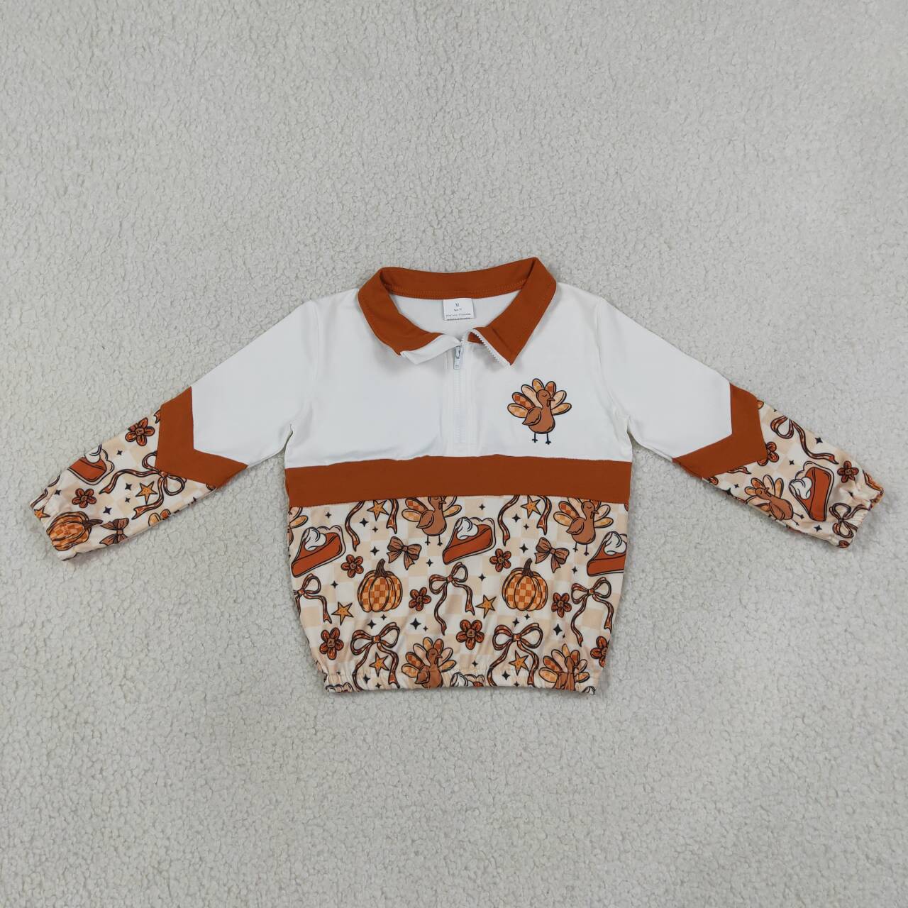 Sibling Baby Girls Bows Pumpkins Turkey Flare Pant Thanksgivings Zip Pullover Set Rompers