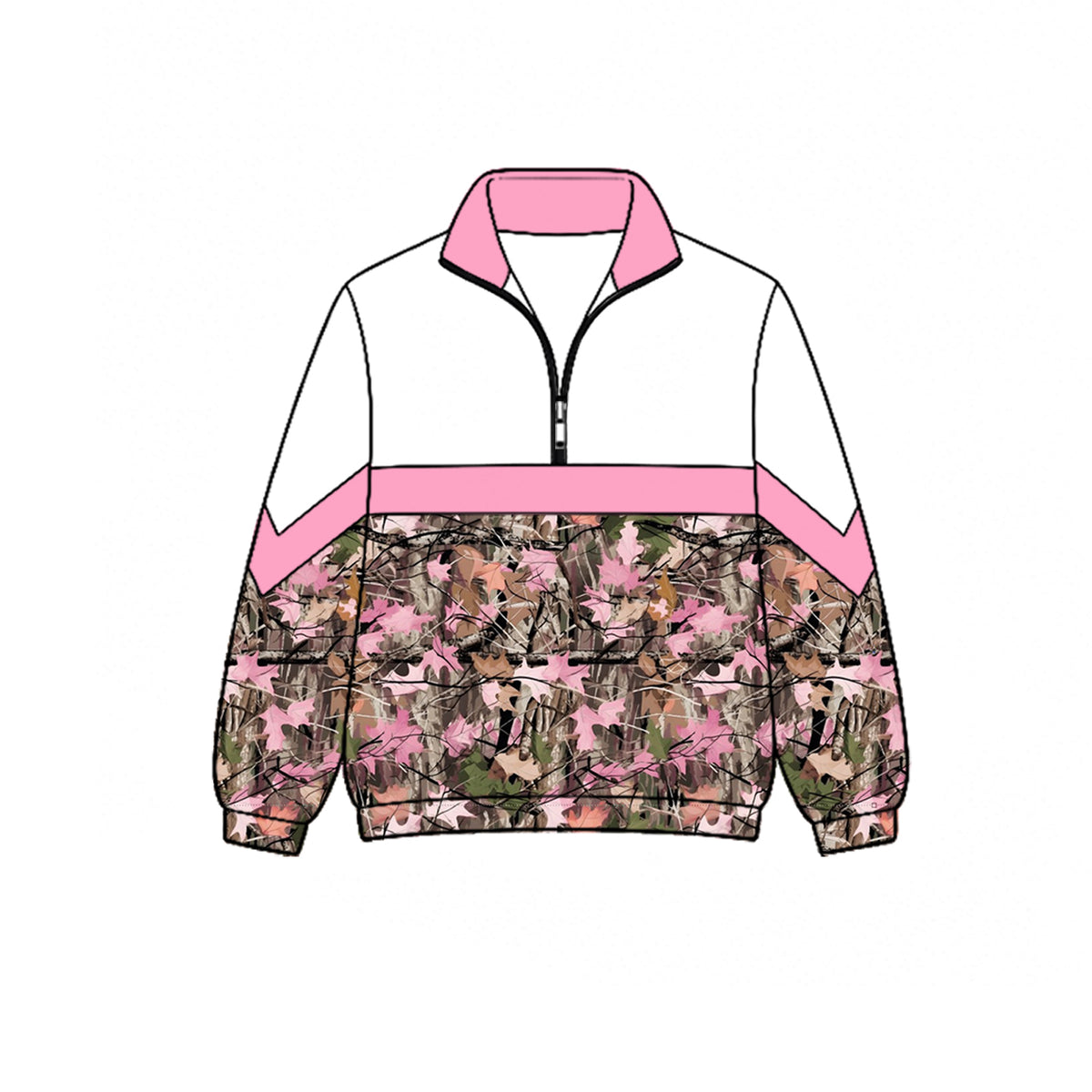 6.26 Preorder Toddler Girls Pink Tree Camo Half Zip Pullover Top