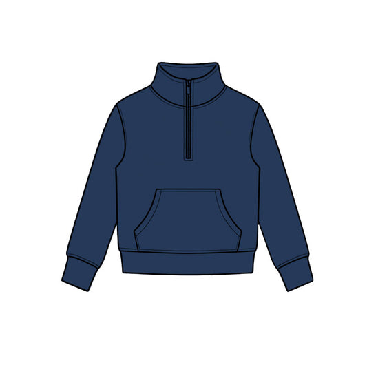 6.30 Preorder Girls Navy Zip Long Sleeve Active Pullover Top