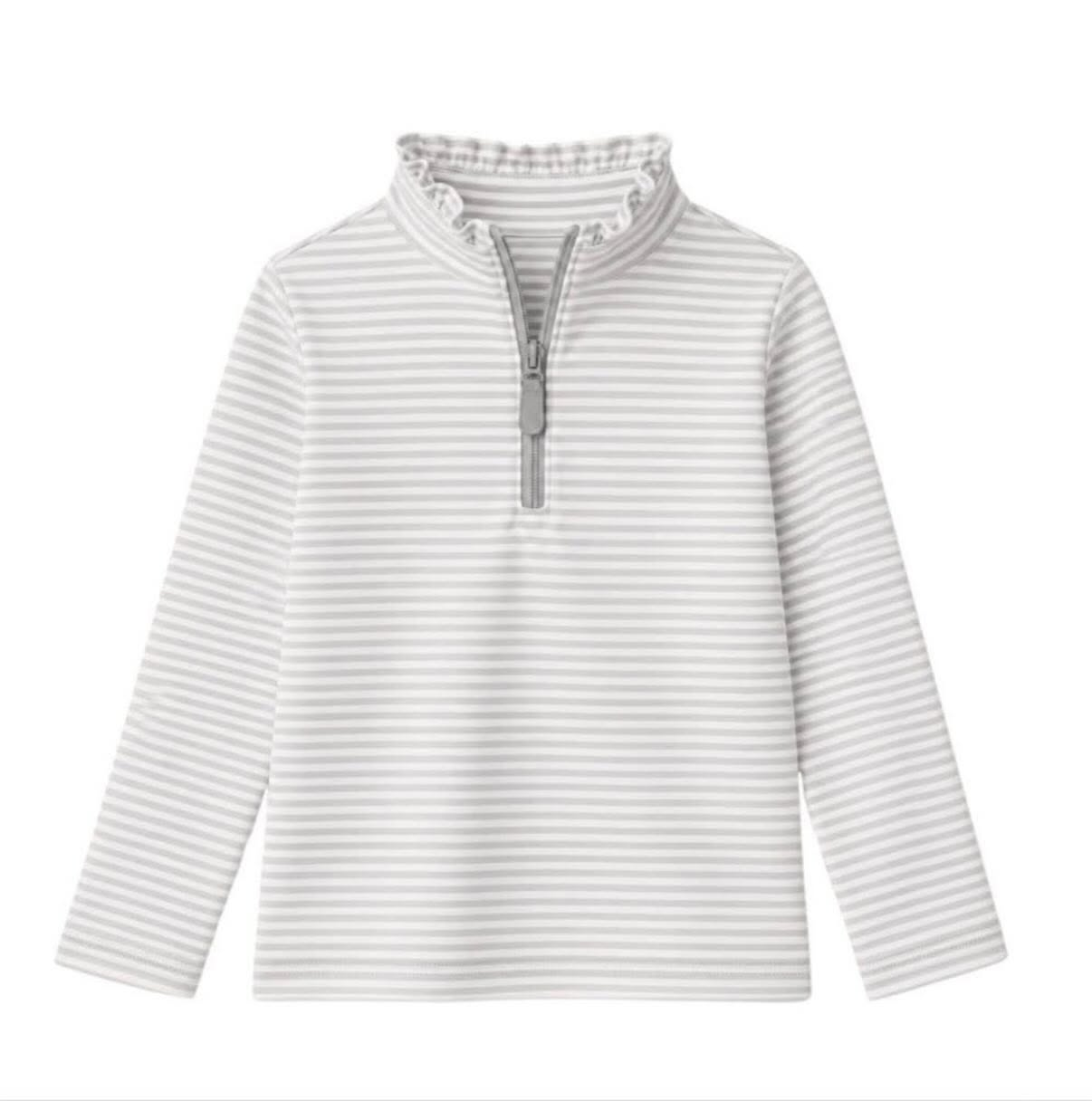 7.6 Preorder Kids Girls Grey Striped Long Sleeve Zipper Pullover Top