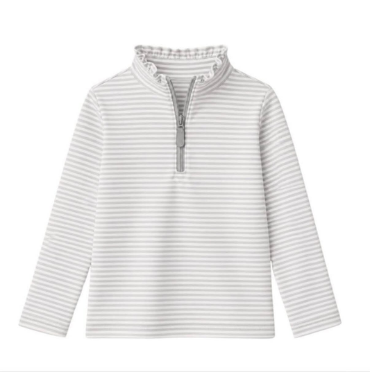 7.6 GT1757 Preorder Kids Girls Grey Striped Long Sleeve Zipper Pullover Top