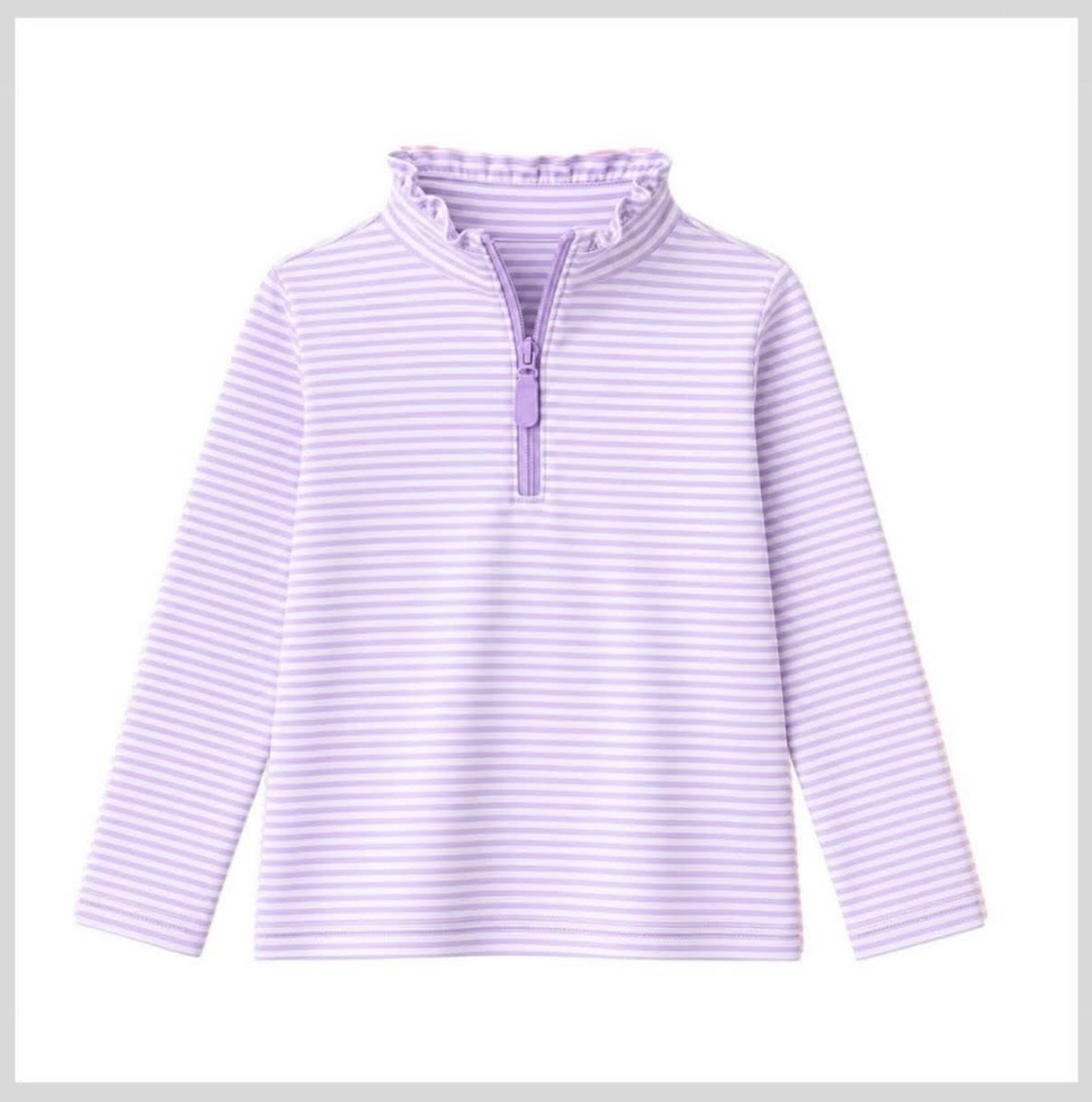 7.6 Preorder Kids Girls Purple Striped Long Sleeve Zipper Pullover Top