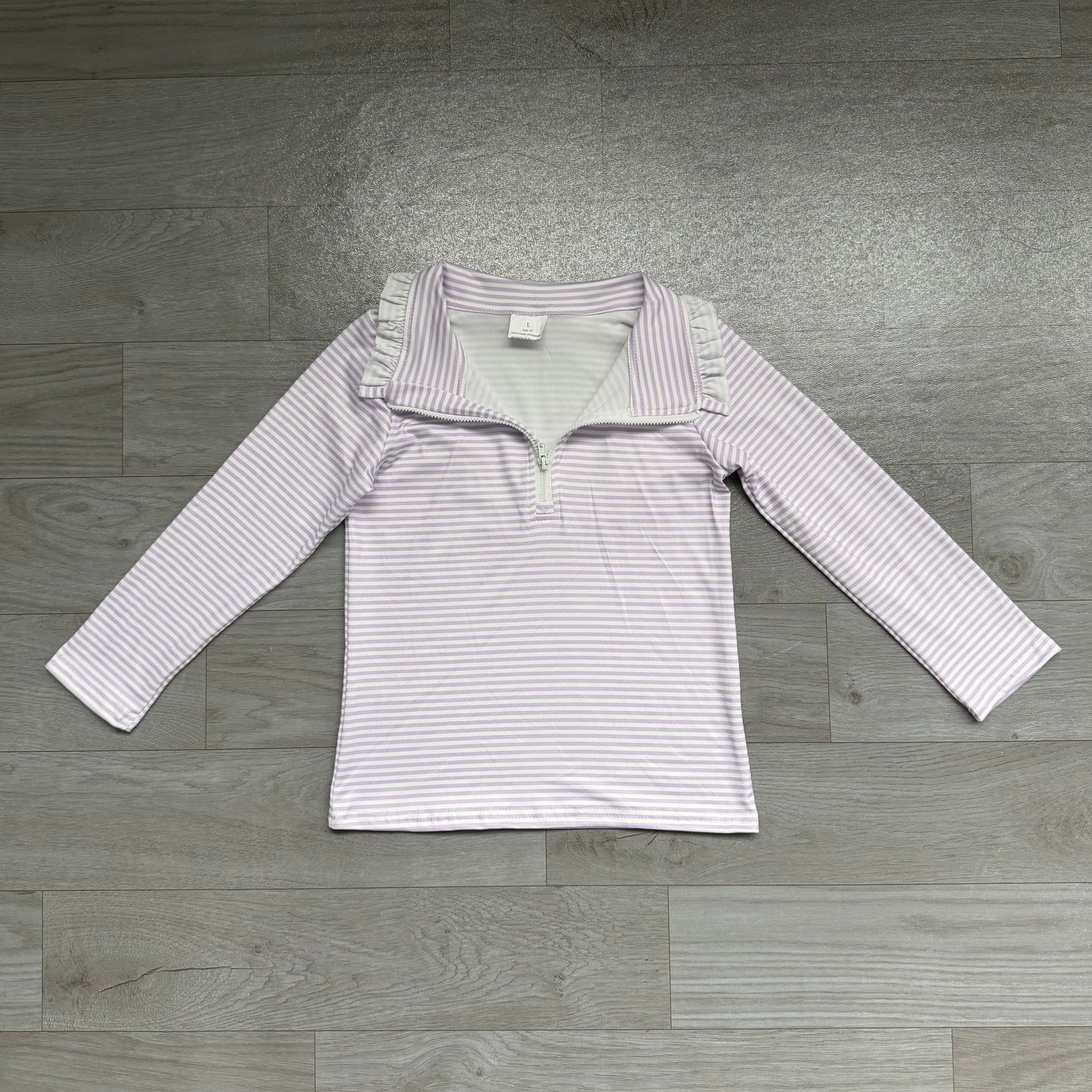 7.6 GT1758 Preorder Kids Girls Purple Striped Long Sleeve Zipper Pullover Top