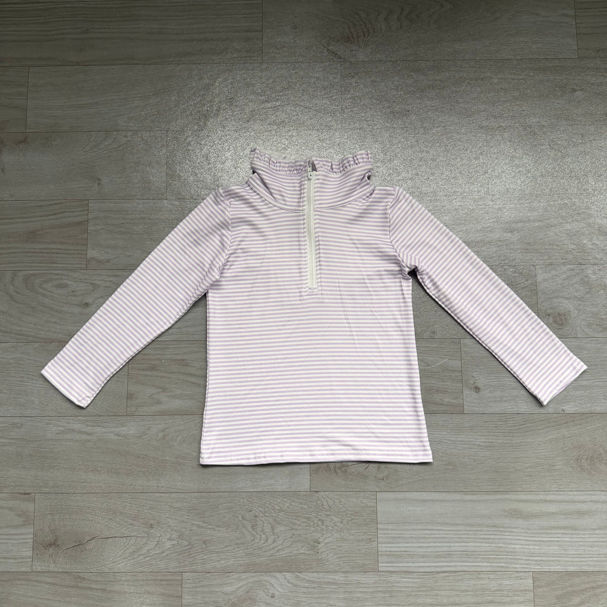 7.6 GT1758 Preorder Kids Girls Purple Striped Long Sleeve Zipper Pullover Top