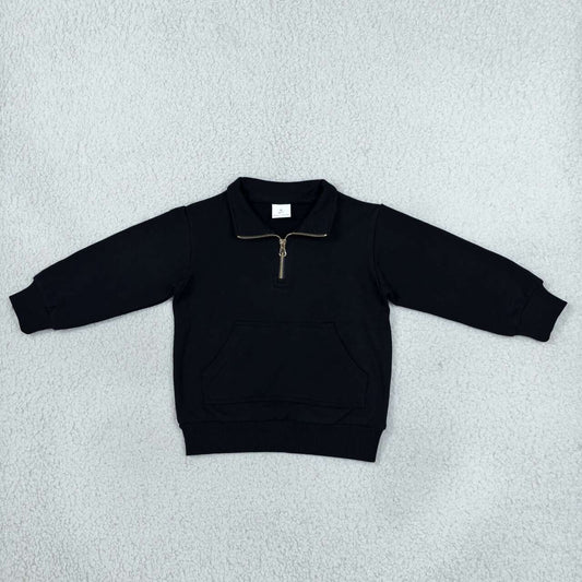 GT1764 Black Cotton Kids Long Sleeve Zipper Pullover Sweatshirt Top