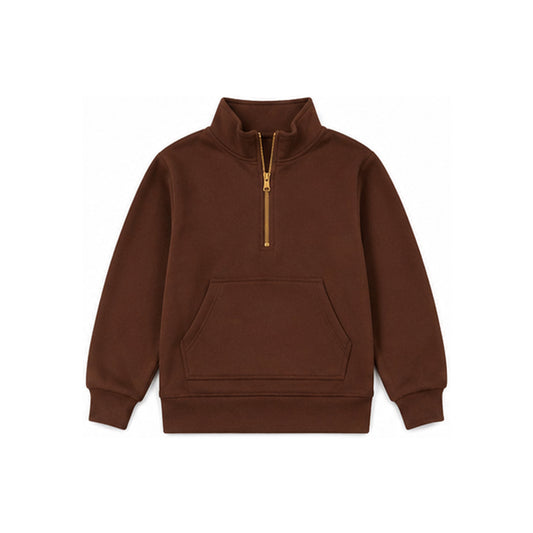7.14 GLP3489 Preorder Brown Long Sleeve Zipper Pullover Sweatshirt