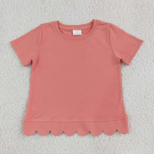 GT1768 Pink Cotton Girls Scallop Edge Short Sleeve T-shirts Top