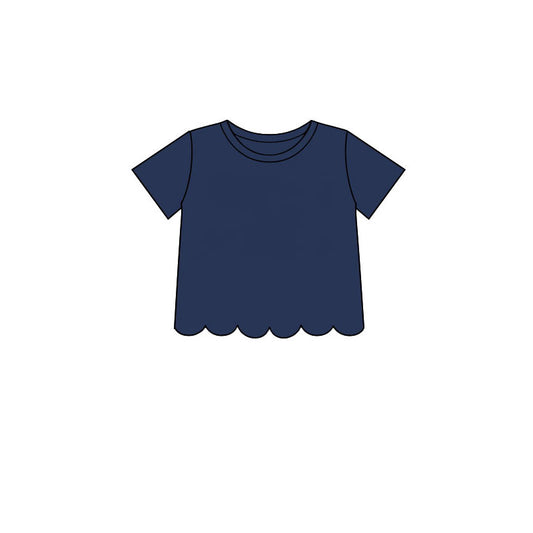 7.14 GT1773 Preorder Navy Cotton Girls Scallop Edge Short Sleeve T-shirts Top