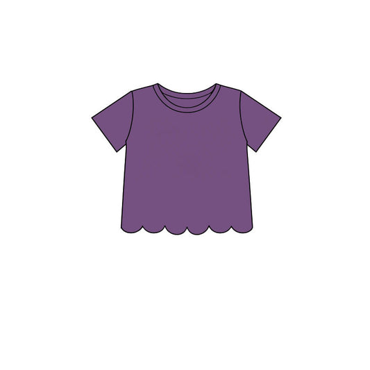 7.14 GT1776 Preorder Purple Cotton Girls Scallop Edge Short Sleeve T-shirts Top