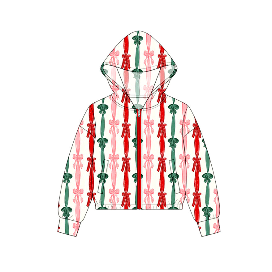 7.15 GT1778 Preorder Bows Stripes Girls Christmas Zipper Hoodie Jacket Top
