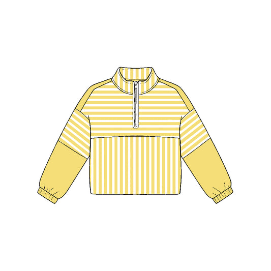 7.21 GT1782 Preorder Yellow Stripes Girls Long Sleeve Zipper Pullover Yoga Top