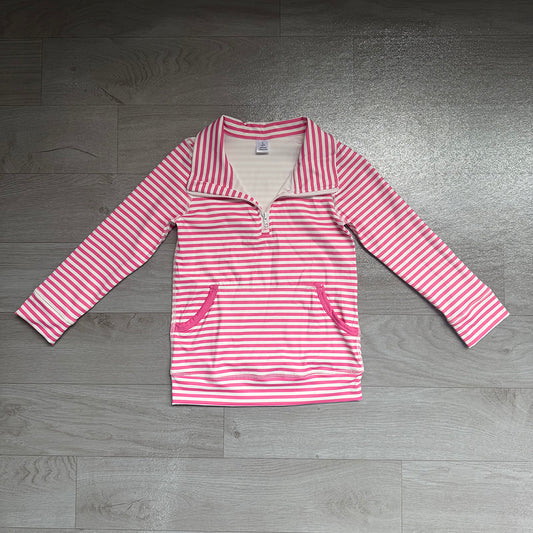 7.21 GT1783 Preorder Pink Stripes Girls Long Sleeve Zipper Pocket Yoga Pullover Top