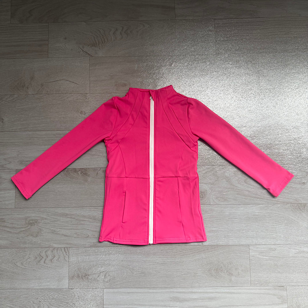 7.22 GT1802 Preorder Hot Pink Color Girls Long Sleeve Zipper Yoga Jacket Top