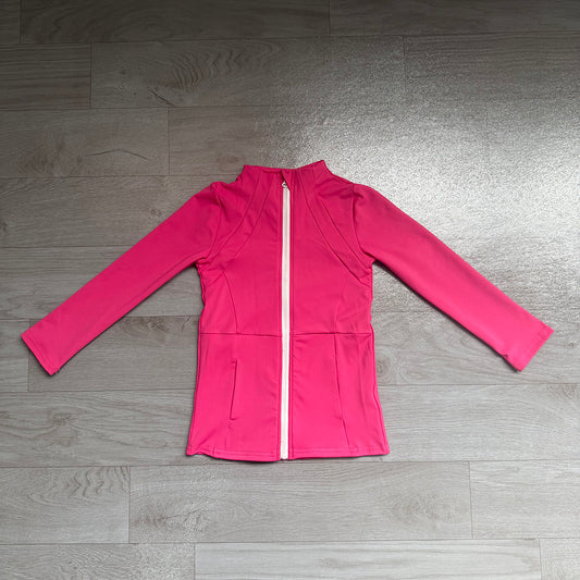 7.22 GT1802 Preorder Hot Pink Color Girls Long Sleeve Zipper Yoga Jacket Top